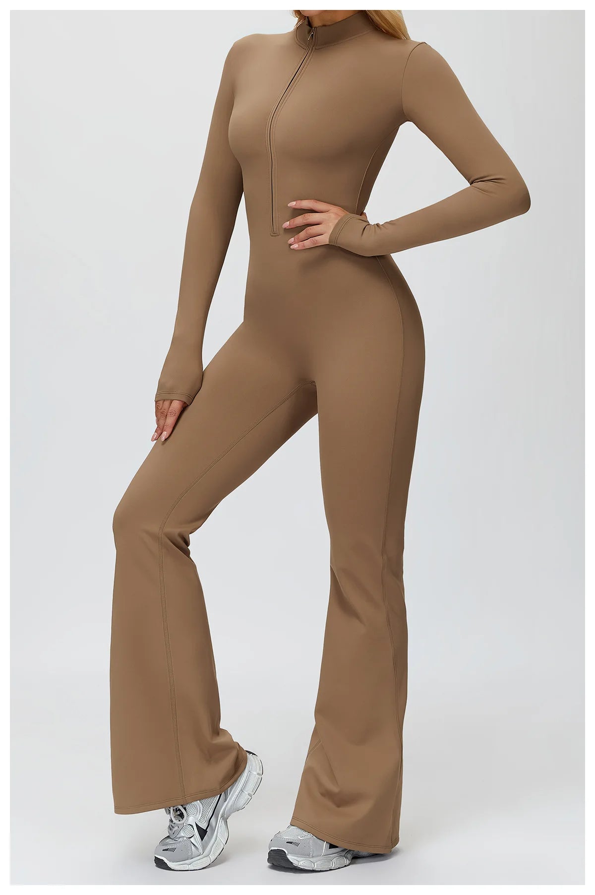 Yoga Suit Gym Set Tracksuit Zipper Long Sleeved Sports Jumpsuit Push Up Workout Clothes