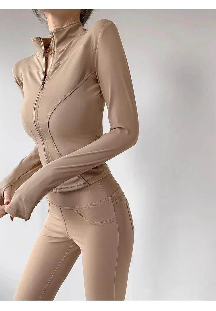 Quick Drying Sports Tight Top Yoga Jacket Long Sleeve S-3XL