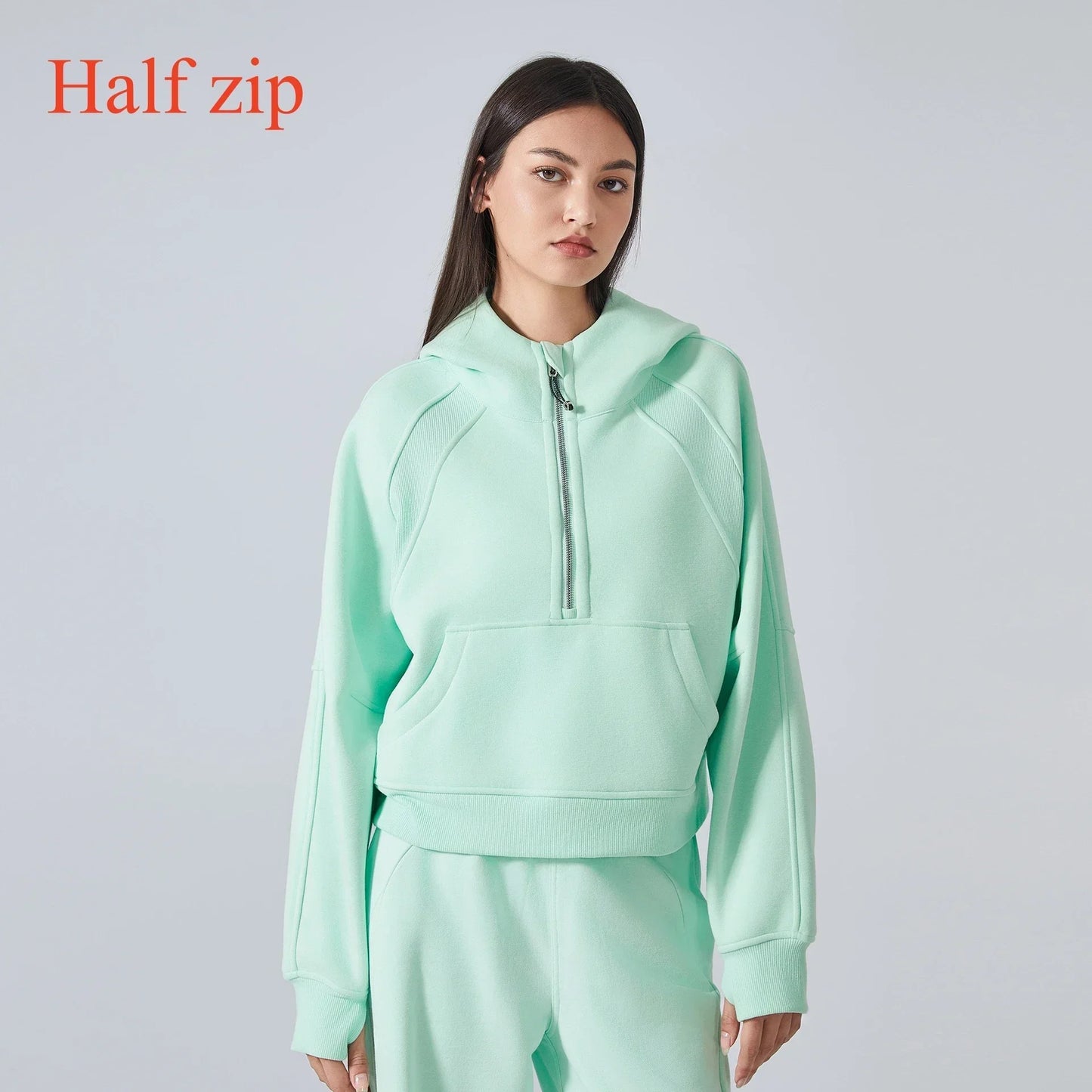 Women's Half-Zip Hoodies Fleece Sweatshirt Sports Jacket with Thumbhole