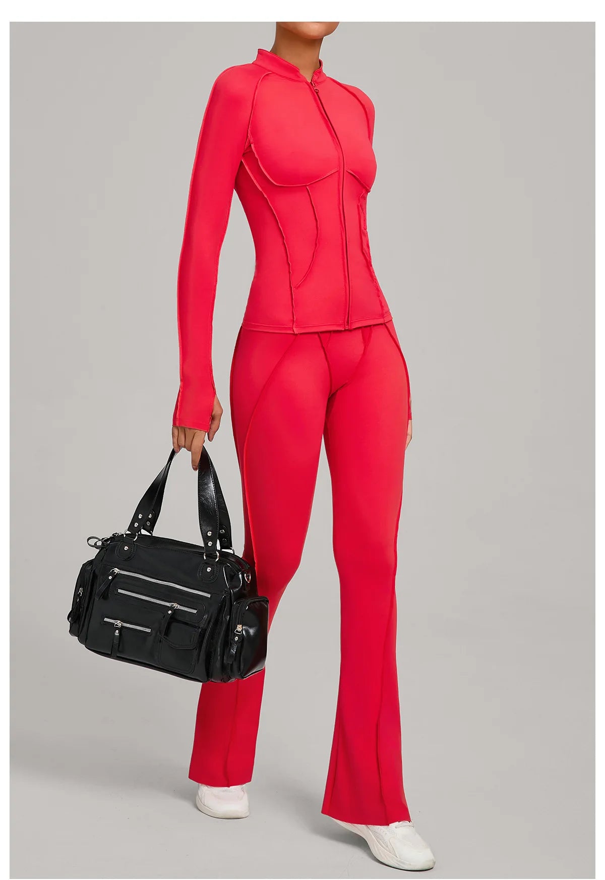 Gym Yoga Outfit Zipper Long Sleeve Fitness Suit Daily Casual Fitness Sportswear Two-Piece Sets