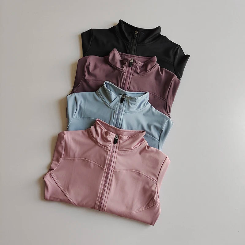 Outdoor Sports Long Sleeved Women Slim Quick Dry Zipper Cardigan Stand Up Collar Jacket