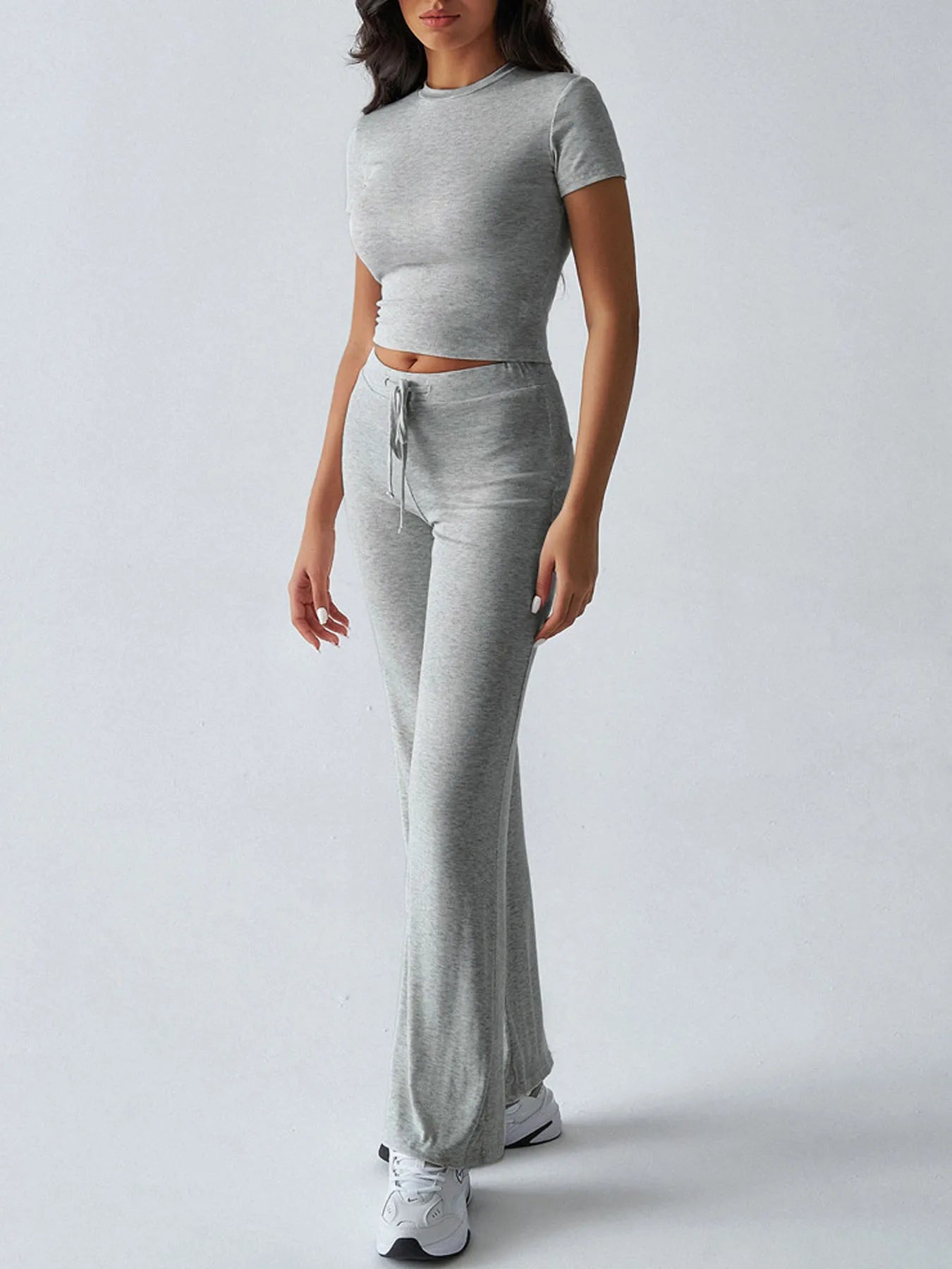 Women's Casual Lounge Set - Short Sleeve Top & Pants Two Piece, Home Wear Yoga Outfit