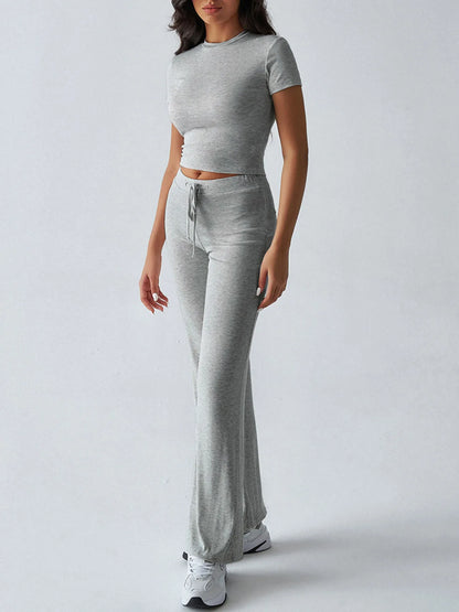 Women's Casual Lounge Set - Short Sleeve Top & Pants Two Piece, Home Wear Yoga Outfit