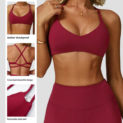 Sports Bra High Impact Support Women Gym Underwear Push-up Back Cross Yoga Crop Top Running Workout Fitness Pilates Solid Color