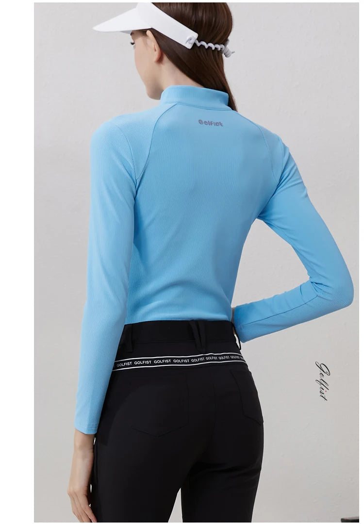 Golf Women Clothing Long Sleeve T-shirt Stand Collar Golf Apparel Tennis Athletic Top