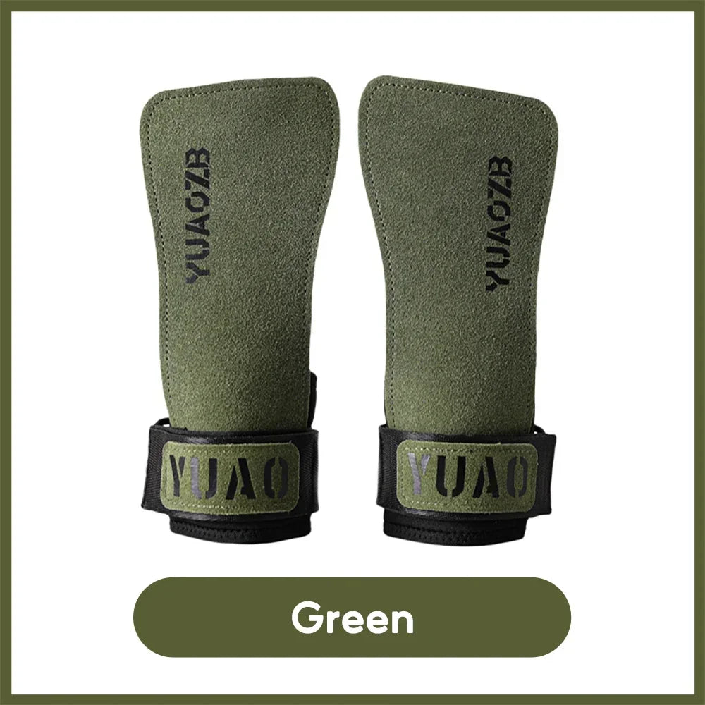 1Pair Cowhide Fitness Gloves Straps Grips Anti-Skid Weightlifting Gloves
