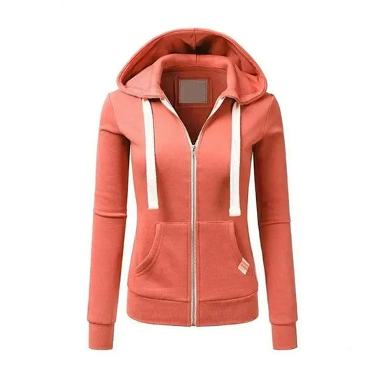 Autumn/Winter New Comfortable Women's Personalized Fashion Sports Hoodie Long Sleeve Drawstring Pocket Zipper Coat