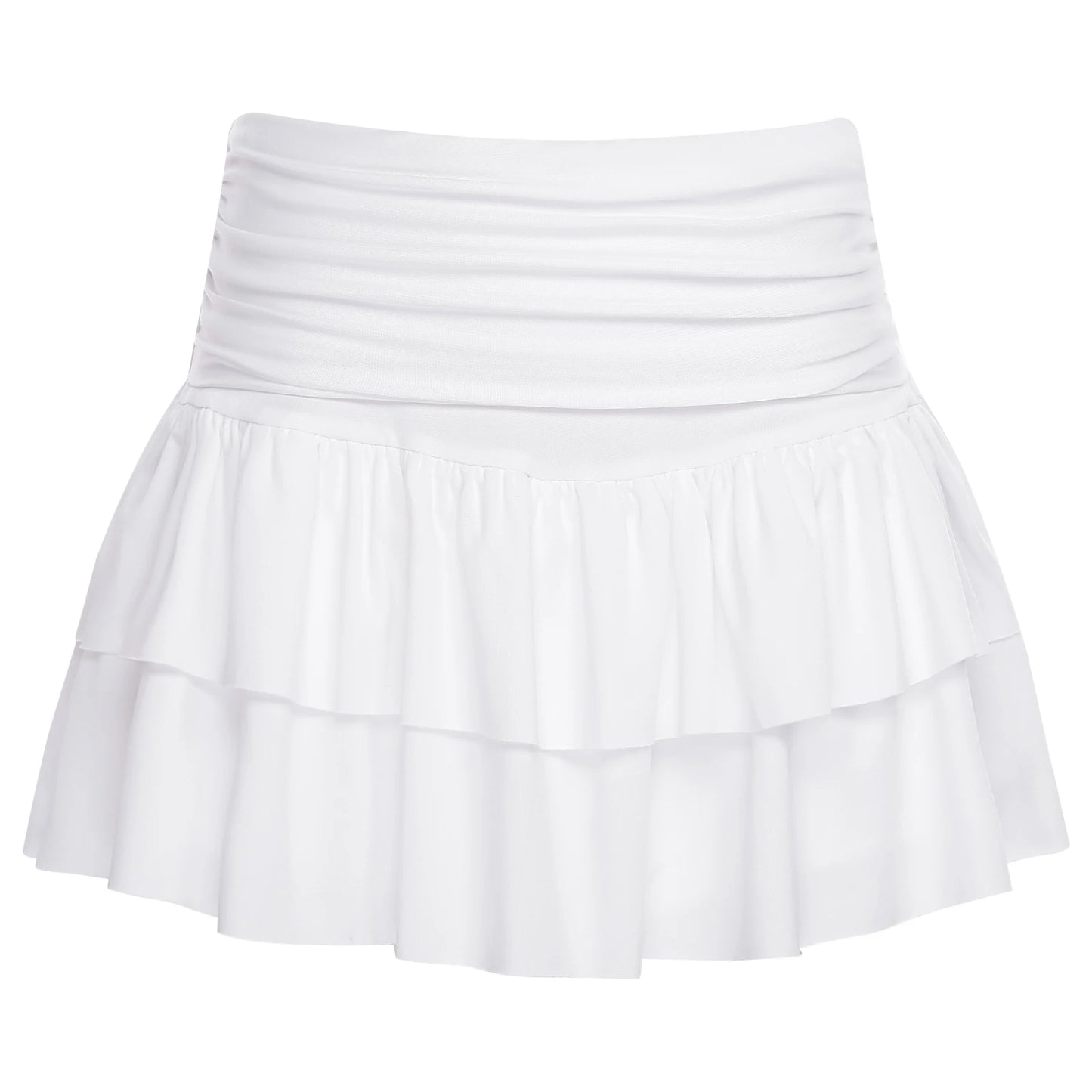 Athletic Tennis Miniskirt Built-in Shorts Ruched Waist Tiered Pleated Hem Stretchy Skirt Y2K Flared Flowy Short Skirts