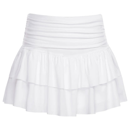 Athletic Tennis Miniskirt Built-in Shorts Ruched Waist Tiered Pleated Hem Stretchy Skirt Y2K Flared Flowy Short Skirts