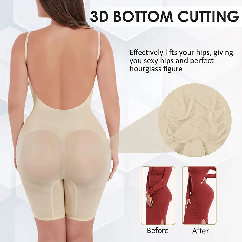 Women Seamless Low Back Bodysuit Shapewear Waist Trainer Body Shaper Open Crotch Slimming Underwear