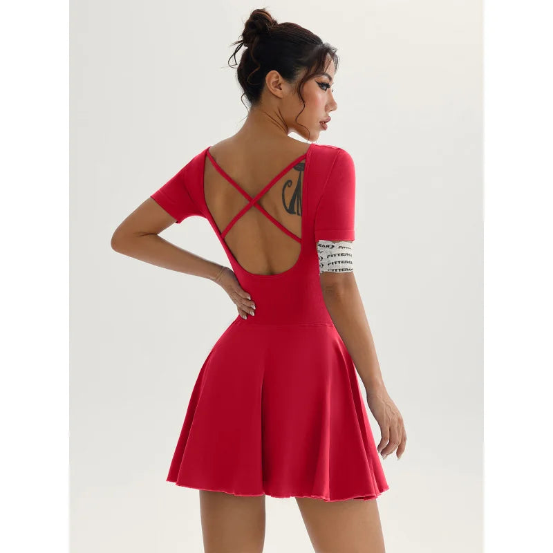 Tennis Yoga Dress Solid Color Stretchy Soft Gym Suit Breathale Female Golf Short Sportswear Workout Clothes