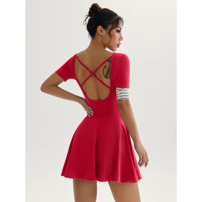 Tennis Yoga Dress Solid Color Stretchy Soft Gym Suit Breathale Female Golf Short Sportswear Workout Clothes