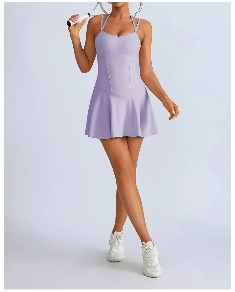 Tennis Dress with Shorts Underneath Pockets Strap Dress Sporting Tennis Outfit  Sport Dresses