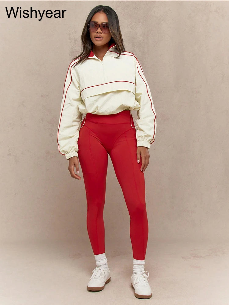 Casual Sports Suit for Women's Long-sleeved Half-turtleneck Tops and Jogging Pants Two-piece Set Fashion Streetwear Tracksuis
