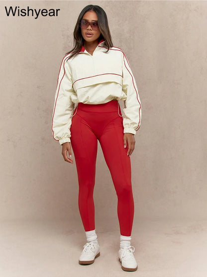 Casual Sports Suit for Women's Long-sleeved Half-turtleneck Tops and Jogging Pants Two-piece Set Fashion Streetwear Tracksuis