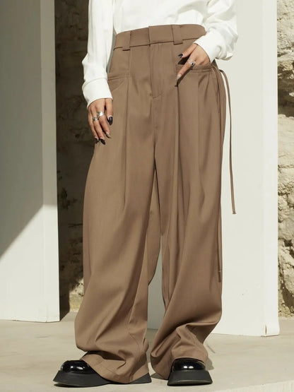 Casual Trousers New Strap Design High-waisted Slimming Loose Floor-like Wide-leg Pants