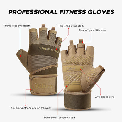 Half Finger Gym Gloves Weightlifting  Anti-Slip Fitness Gloves with Wrist Support