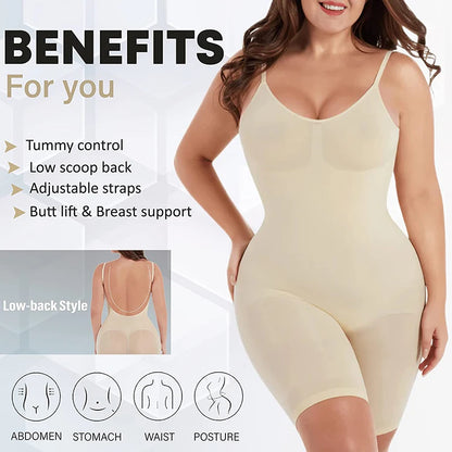 Women Seamless Low Back Bodysuit Shapewear Waist Trainer Body Shaper Open Crotch Slimming Underwear