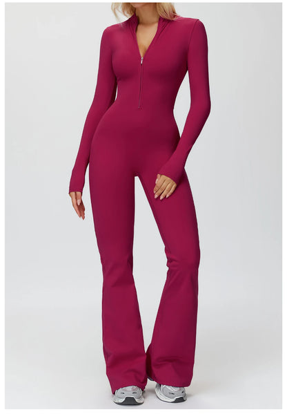 Yoga Suit Gym Set Tracksuit Zipper Long Sleeved Sports Jumpsuit Push Up Workout Clothes