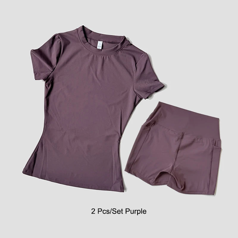 Sports Sets Fitness Hip-lifting Tight Top Short Sleeve