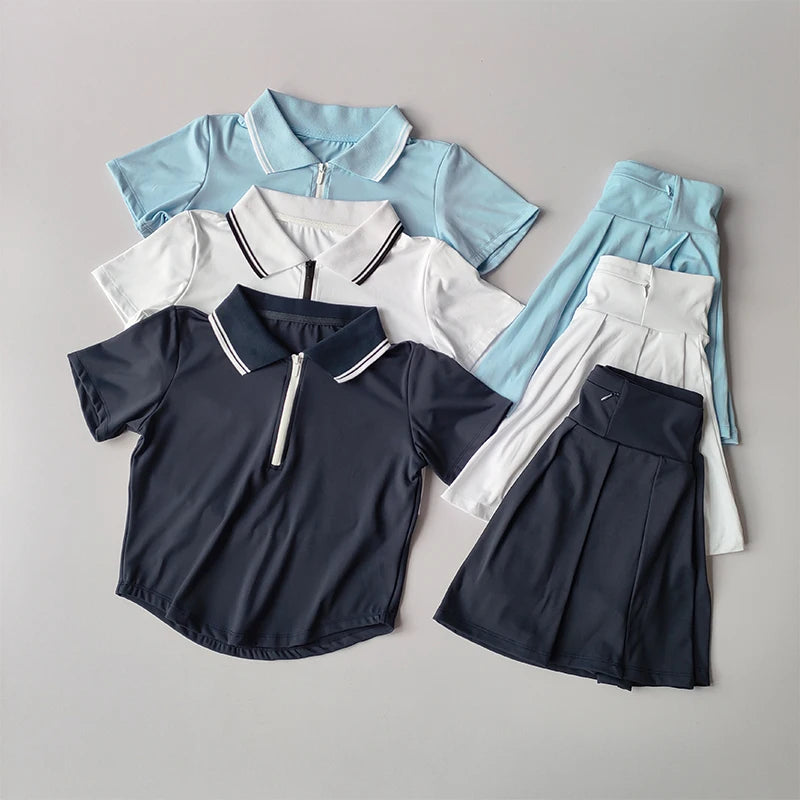 Tennis Suit Sports Tops Short POLO Shirt Quick-drying Breathable Short-sleeved Fitness Suit Skirts and Pants