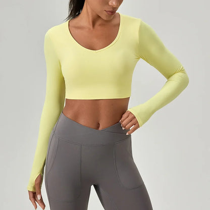 Yoga Wear Tight Long-sleeved Shirt with Chest Pads Crossed Beautiful Back Sports Top Quick-drying  Fitness Wear