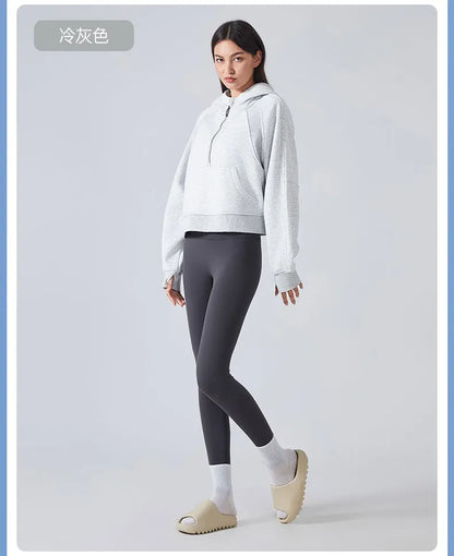 Women's Half-Zip Hoodies Fleece Sweatshirt Sports Jacket with Thumbhole