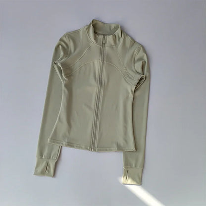 Outdoor Sports Long Sleeved Women Slim Quick Dry Zipper Cardigan Stand Up Collar Jacket