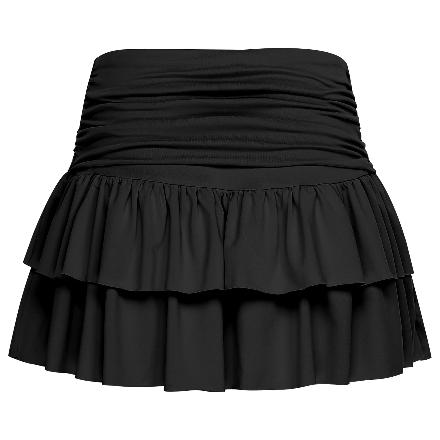 Athletic Tennis Miniskirt Built-in Shorts Ruched Waist Tiered Pleated Hem Stretchy Skirt Y2K Flared Flowy Short Skirts